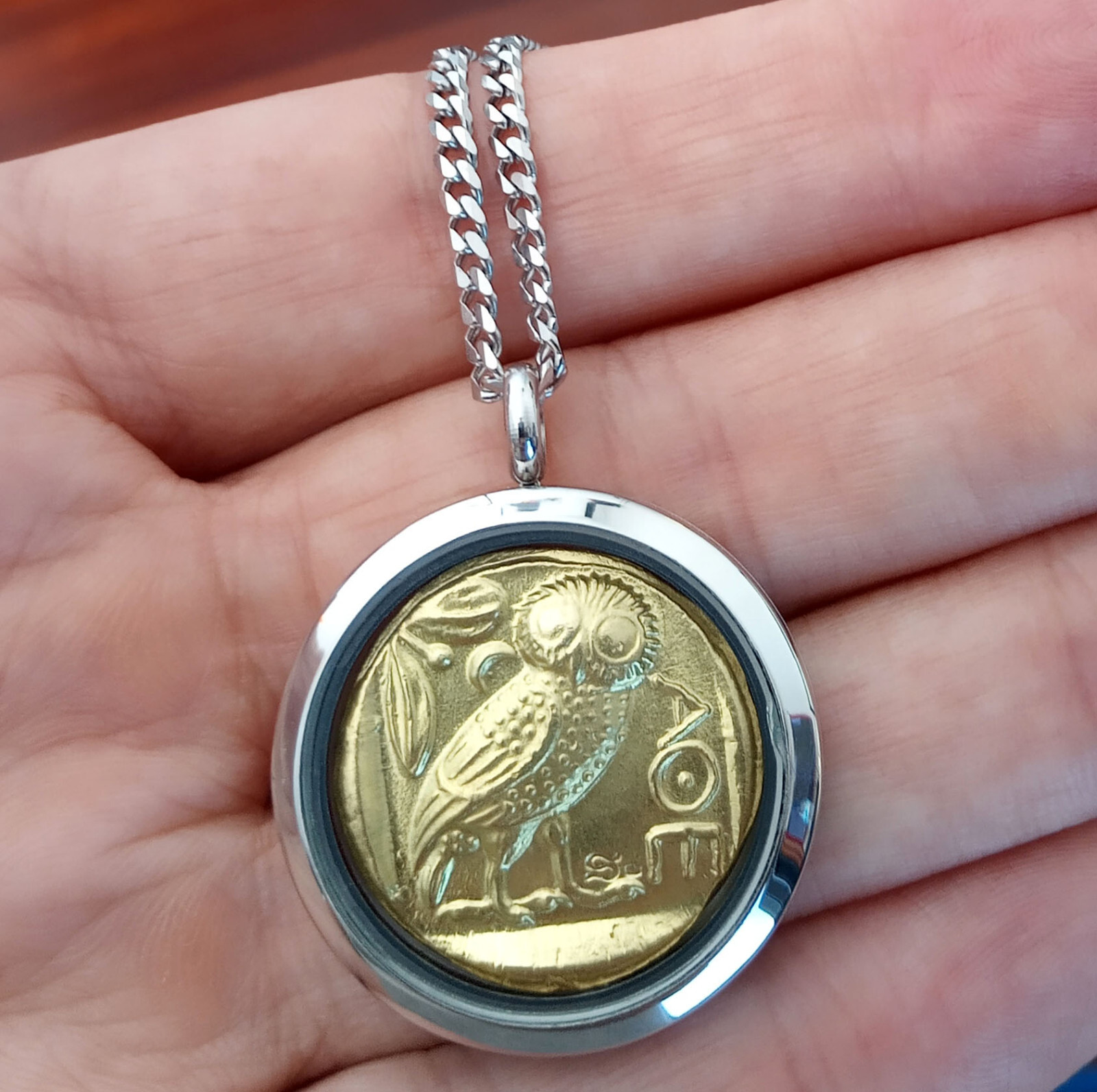 Greek Mythology Owl of Athena Phoenix Ancient Greece Bird Coin Pendant Necklace