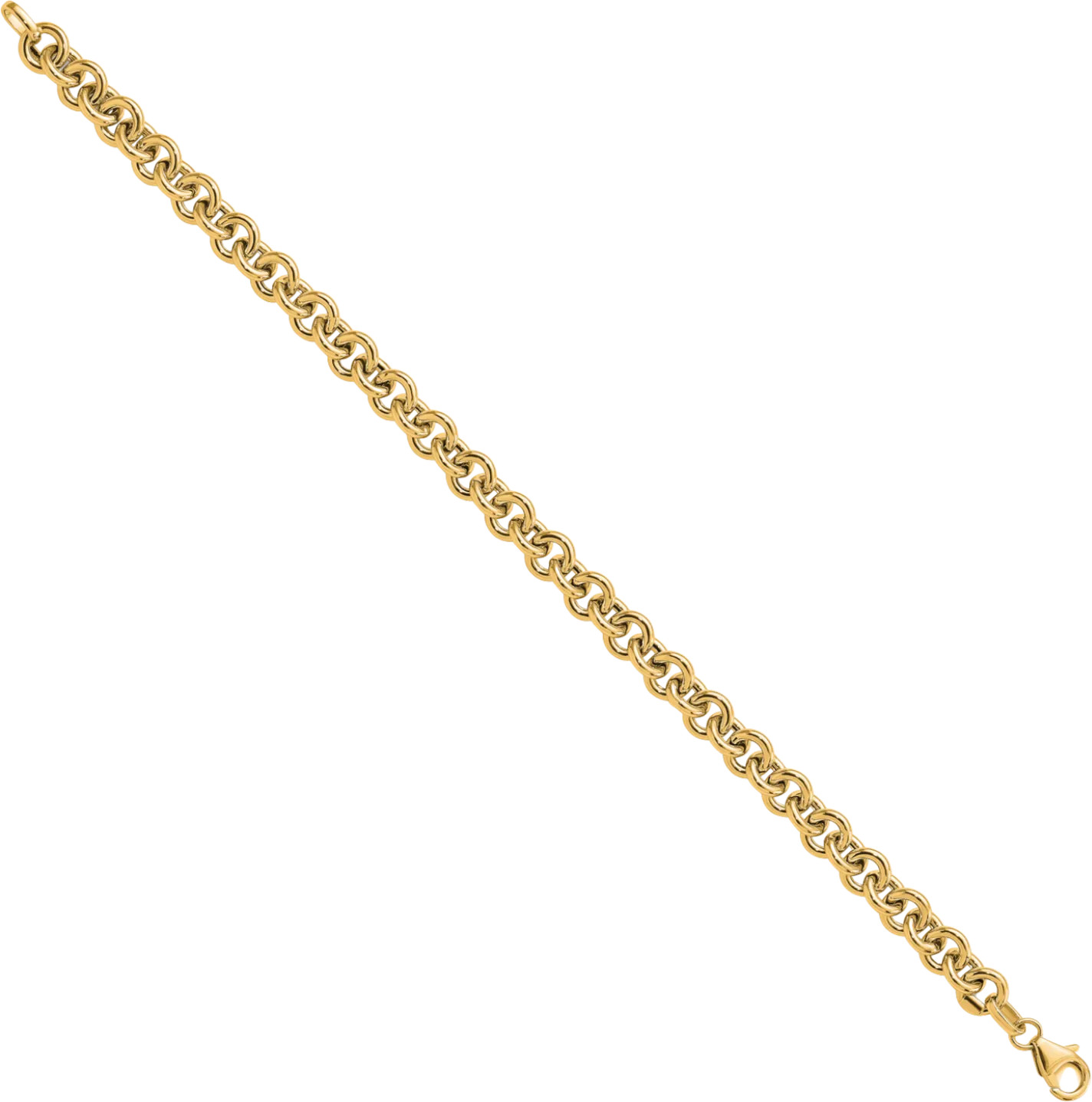 14K Solid Yellow Gold 6.5mm Cable Rolo Link Chain Bracelet