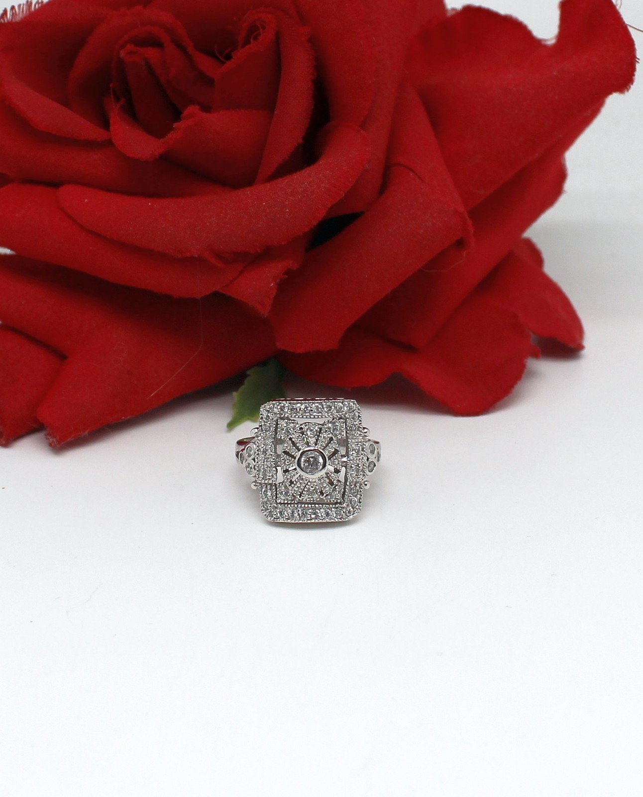 Sterling Silver ATI Art Deco CZ Ring Size 8 6.71g CAT RESCUE
