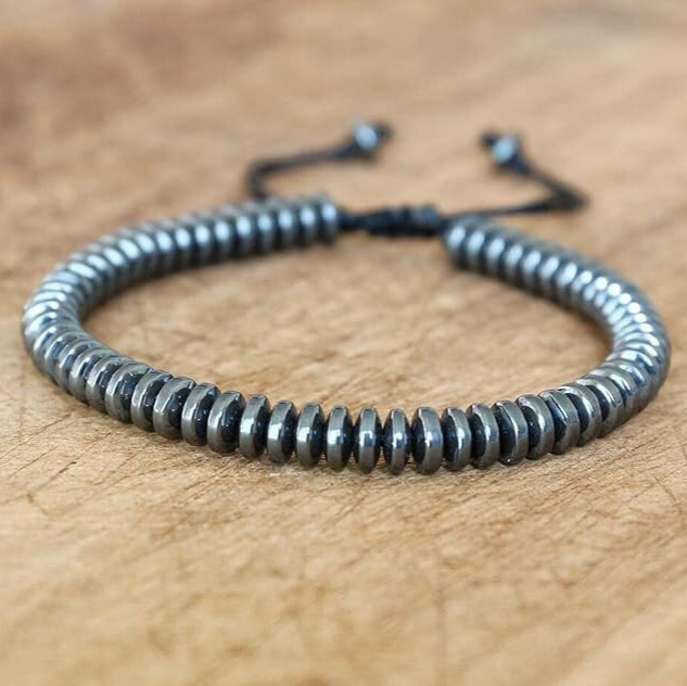 Natural Hematite Round Beads Healing Crystal Chakra Dainty Minimalist Bracelet