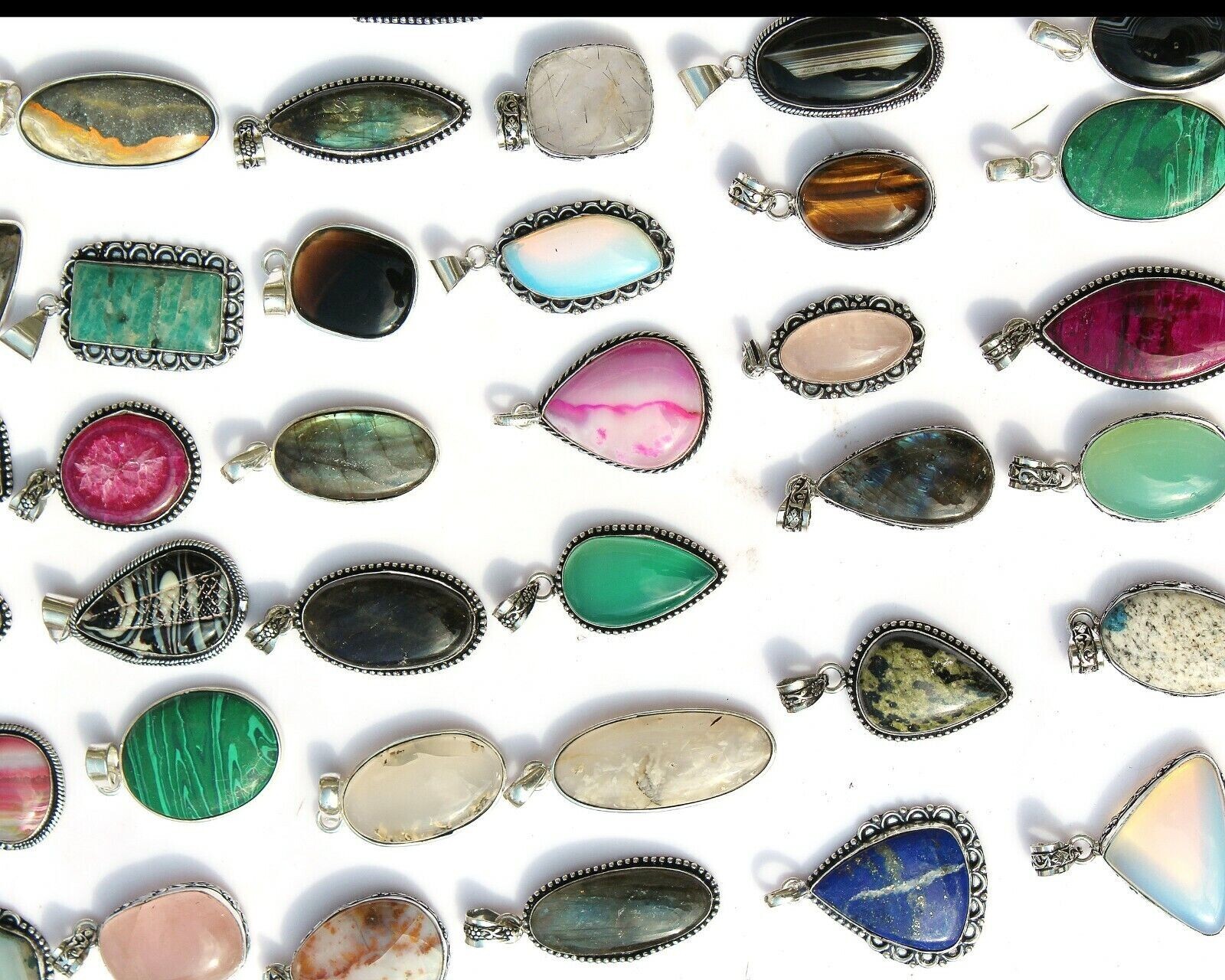 Exclusive !! Agate & Mix Gemstone 925 Sterling Silver Plated 25 PCs Pendants Lot