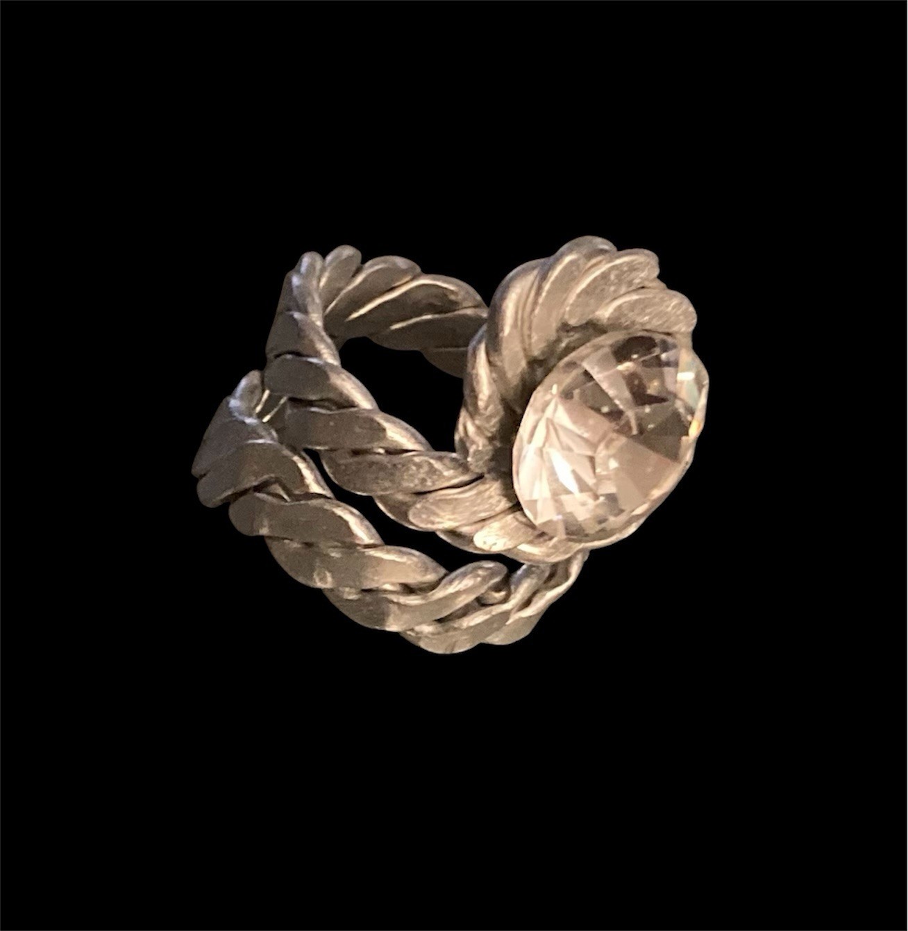 Jeff Lieb Swarovski Crystal Cocktail Ring Adjustable Aluminum Silver Band