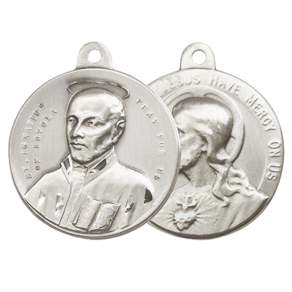 Sterling Silver Large St Saint Ignatius Medal Pendant 24″ Endless Chain Necklace