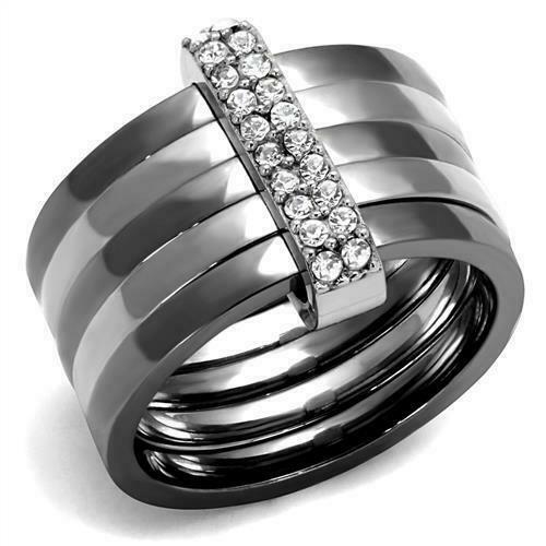 Beatiful Black Ip Top Grade Crystal Cocktail Fashion Ring 5 6 7 8 9 10 Tk2602