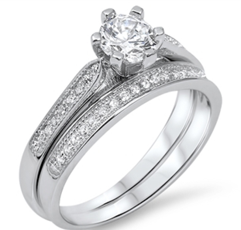 Silver Wedding CZ Ring Set Sterling Silver 925 Best Price Jewelry Selectable