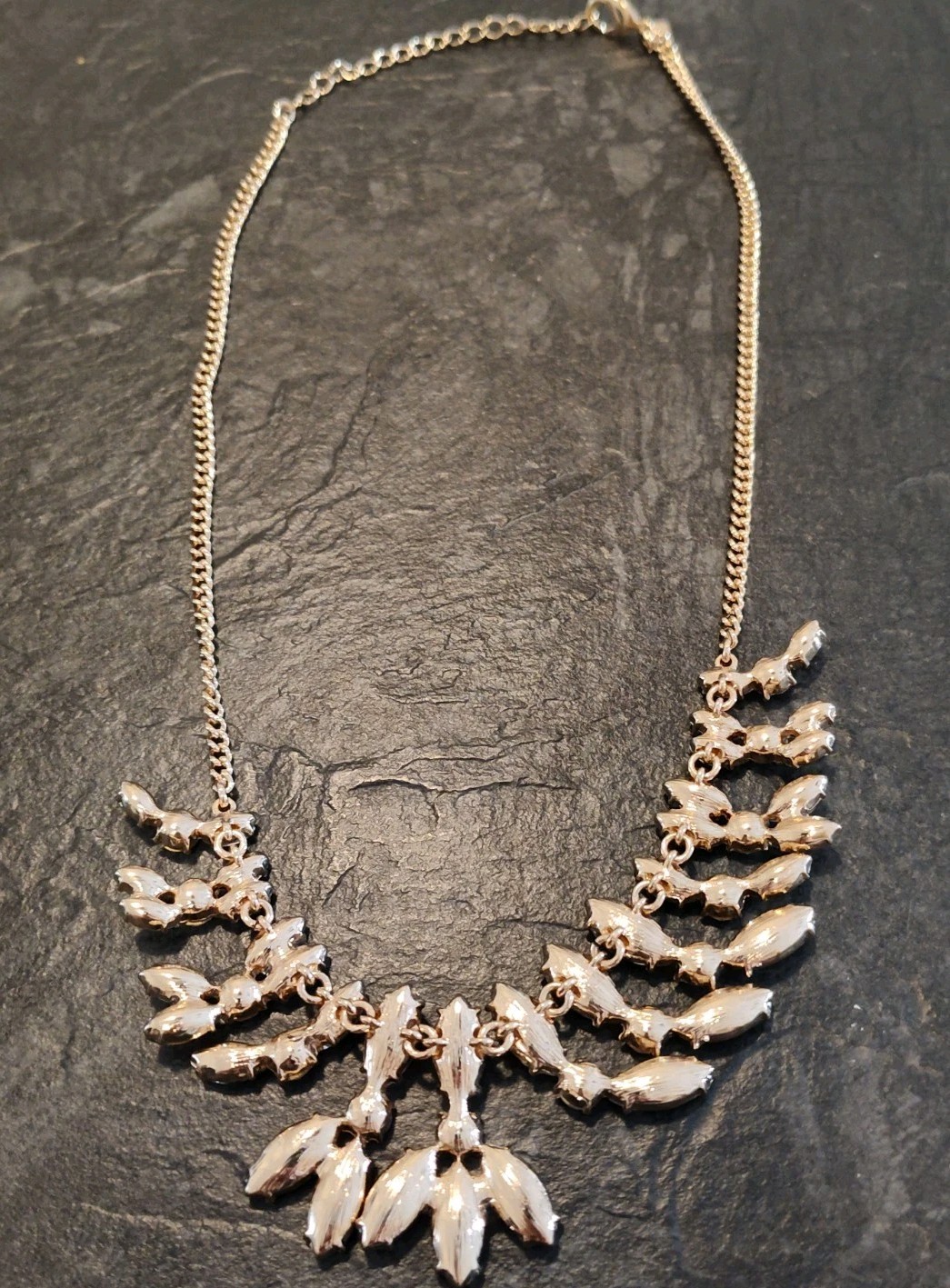 Banana Republic Gold Tone Gray and Clear Rhinestone Statement Bib Necklace
