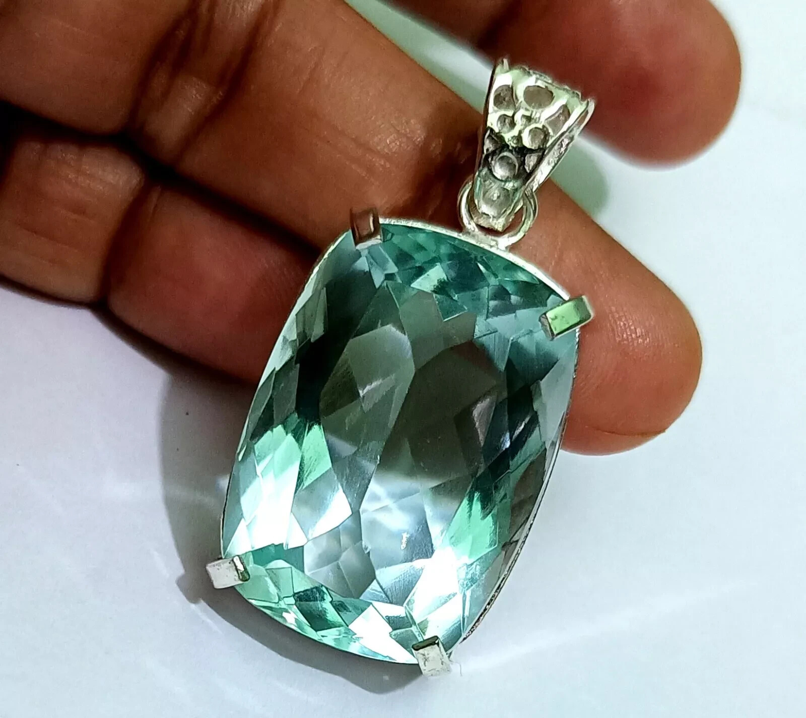 Natural 74.30 Ct Brazilian Cushion Water Blue Topaz Pendant 925 Silver Gemstone