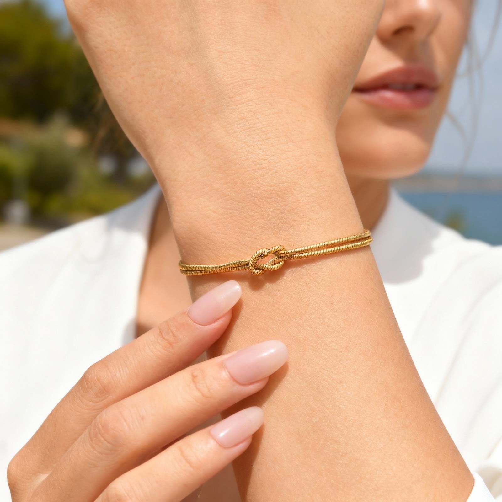 Stainless Steel Knot Double Snake Chain Adjustable Matching Bracelets Unisex