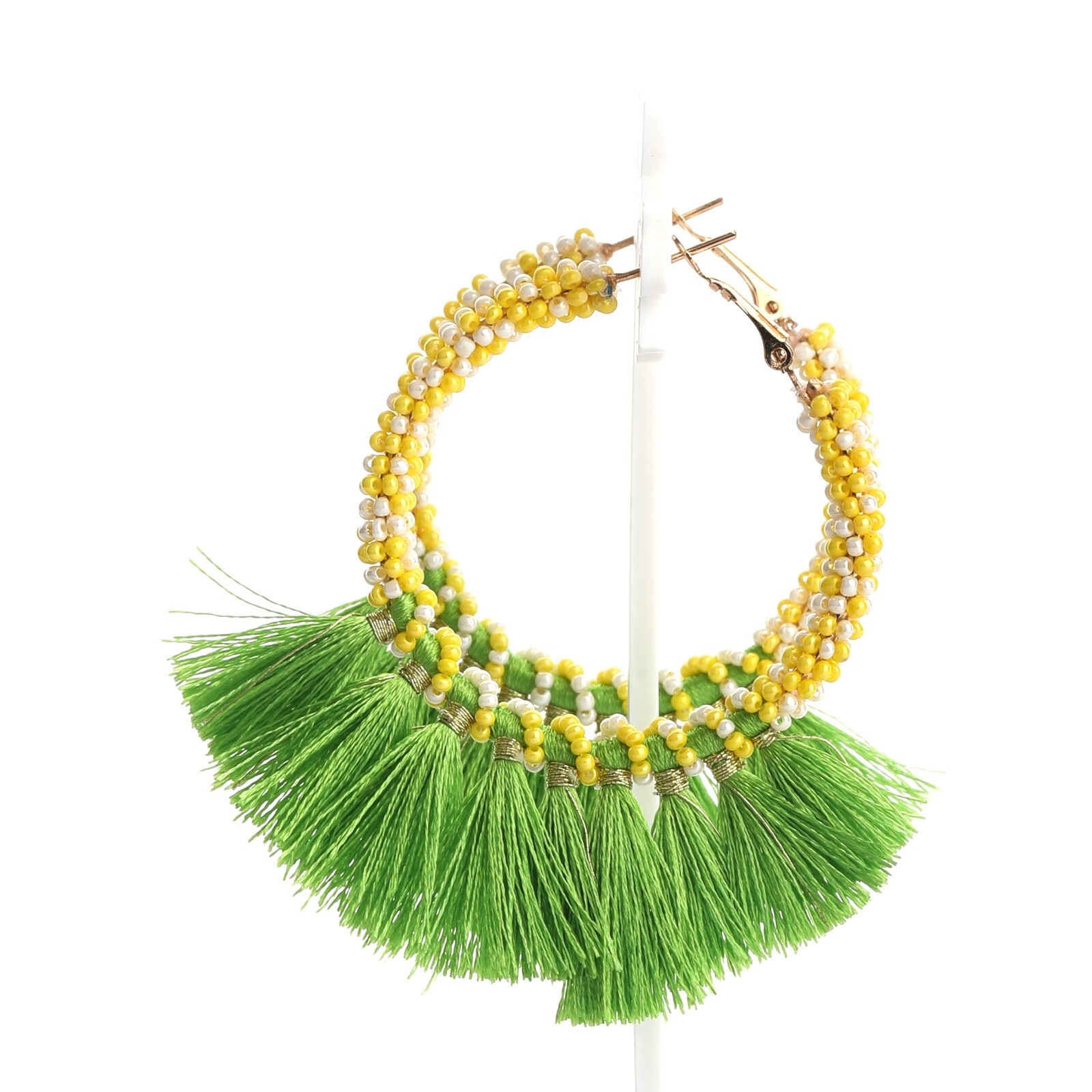 Tribal Tassel Yellow Seed Bead Hoop Earring Bohemia Handmade Fashion jewelry