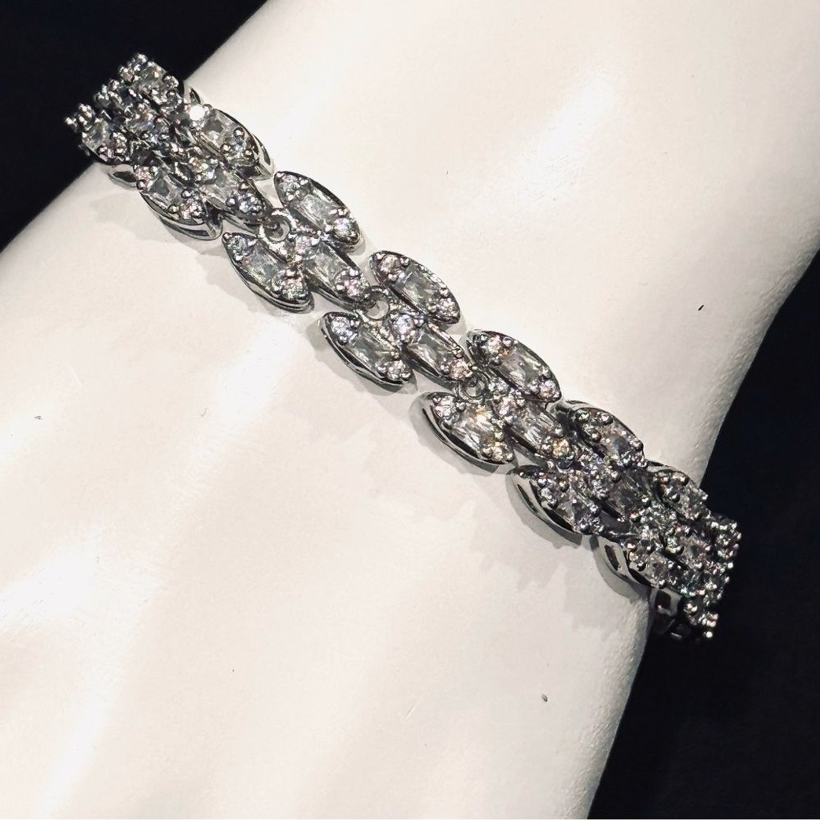 Boutique VVS CZ SS Plated Stainless Steel Marquise Link Tennis Bracelet 5.75in