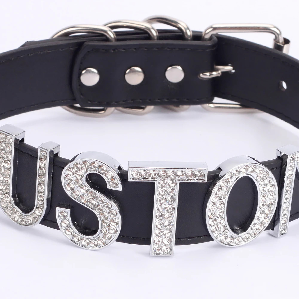 Custom Letters Necklaces 30mm Width Women Collar Choker Necklaces PU Leather N5