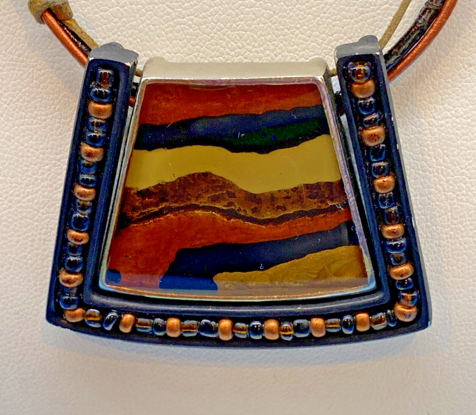 Chicos Signed Southwestern Chocker Necklace 14” +4.5” Ext. 3 Leather Cords VTG