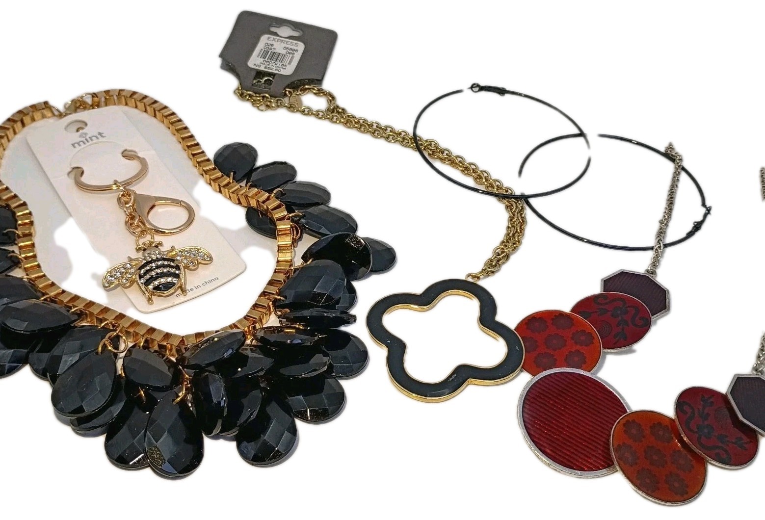 Red Black Statement Jewelry Lot Chunky Bib Necklace Geometric Boho RunwayGlam