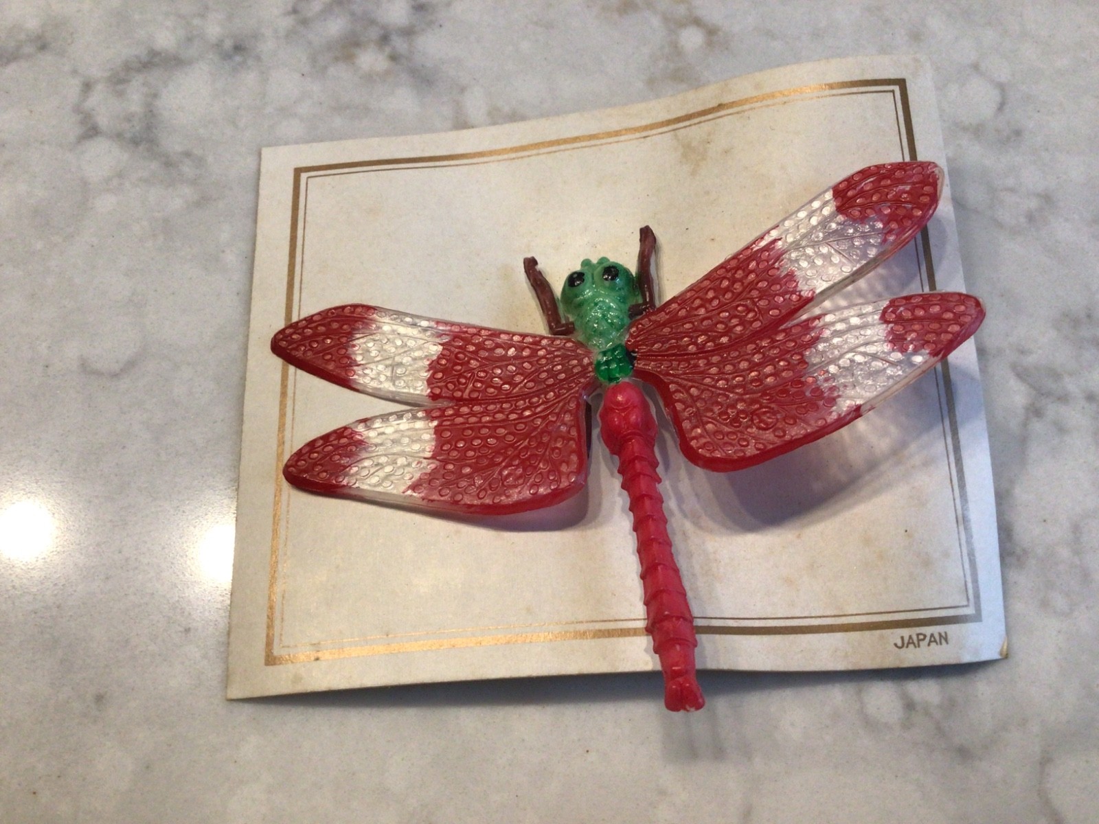 NOVELTY JEWELRY BLUE + RHINOCEROS BEETLE FLY DRAGON FLY PLASTIC PIN BROOCH MOC