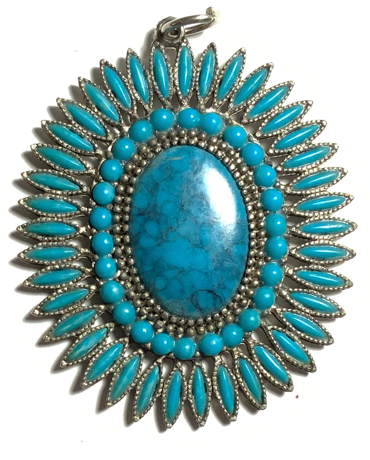 Turquoise Blue Topaz Gemstone Oval Design Pendant Jewelry -2-1/4 inch high
