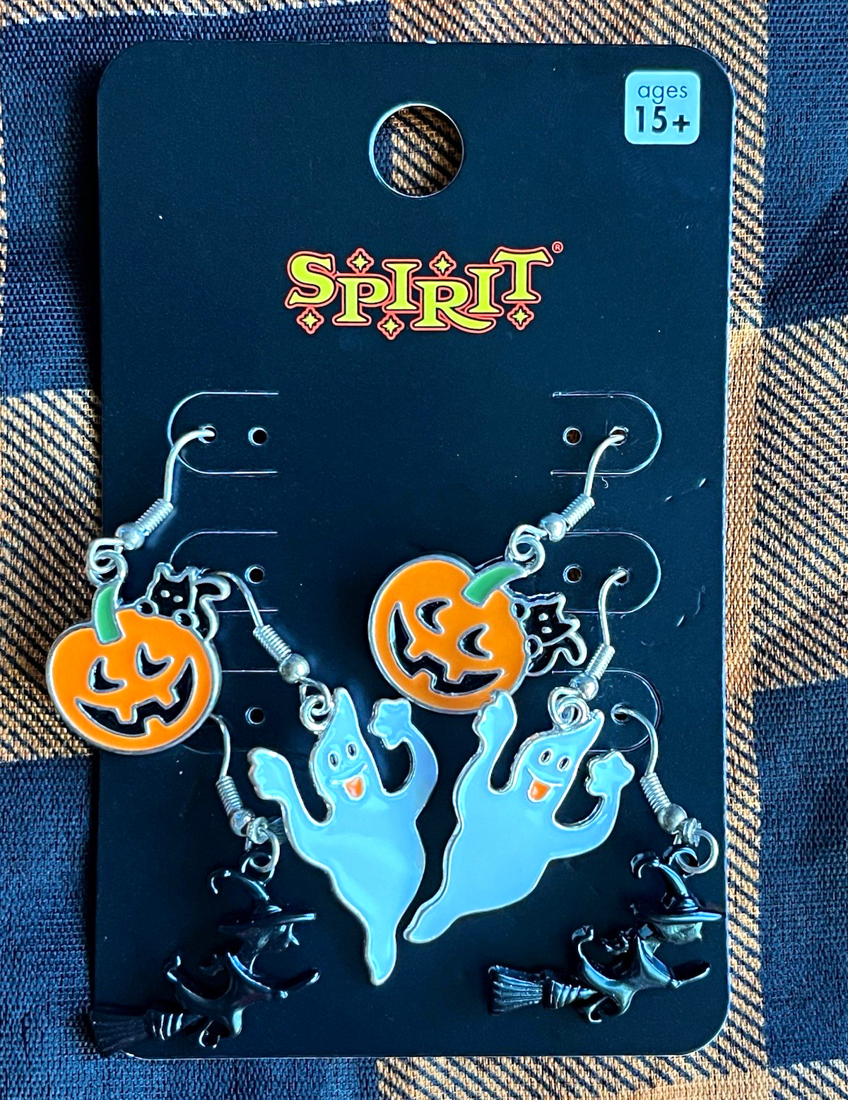Spirit Halloween Asymmetrical Pumpkin Ghost Witch Dangle Hook Earrings