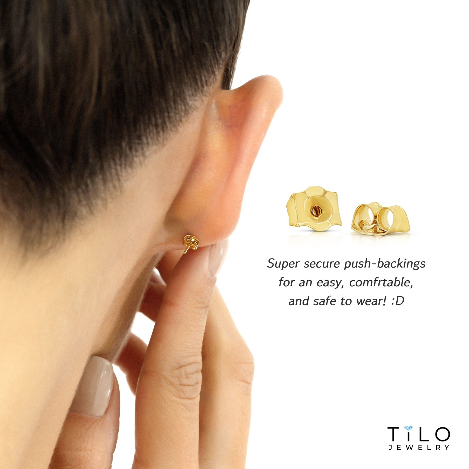 10K Real Solid Gold Solitaire Black Onyx CZ Stud Earrings Sleeper Studs All Size
