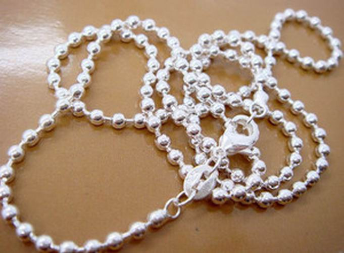 3PCS Fashion 925 Silver Round Ball Bead Chain Necklace 2MM 16″-24″ YC002