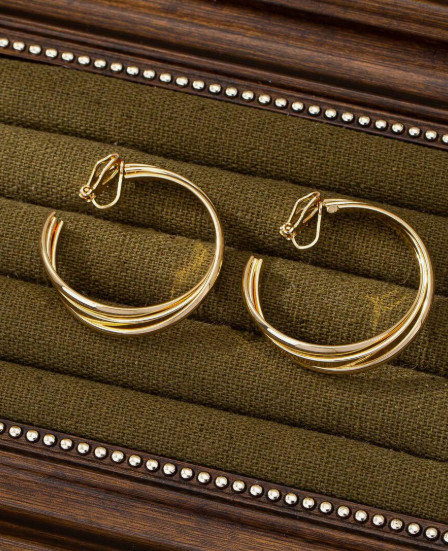 Clip On Hoop Earrings Drop Dangle Gold Tone Thick Round Chunky Earrings
