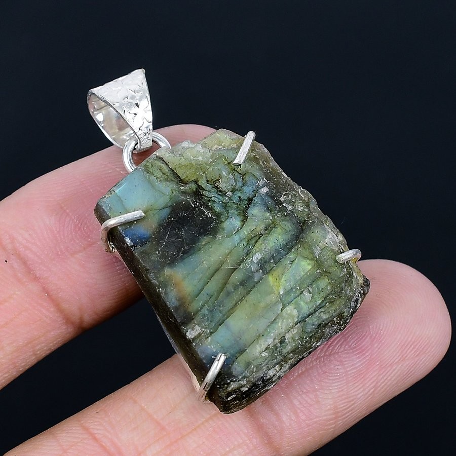 Labradorite Rough 925 Silver Plated Handmade Pendant of 1.58″