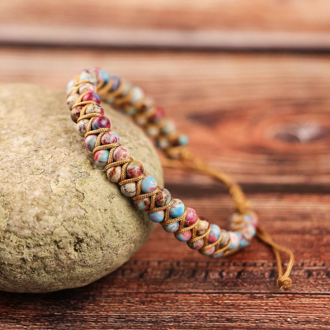 Natural Sea Sediment Jasper Stone Braided Bracelet Imperial Jasper Bracelet