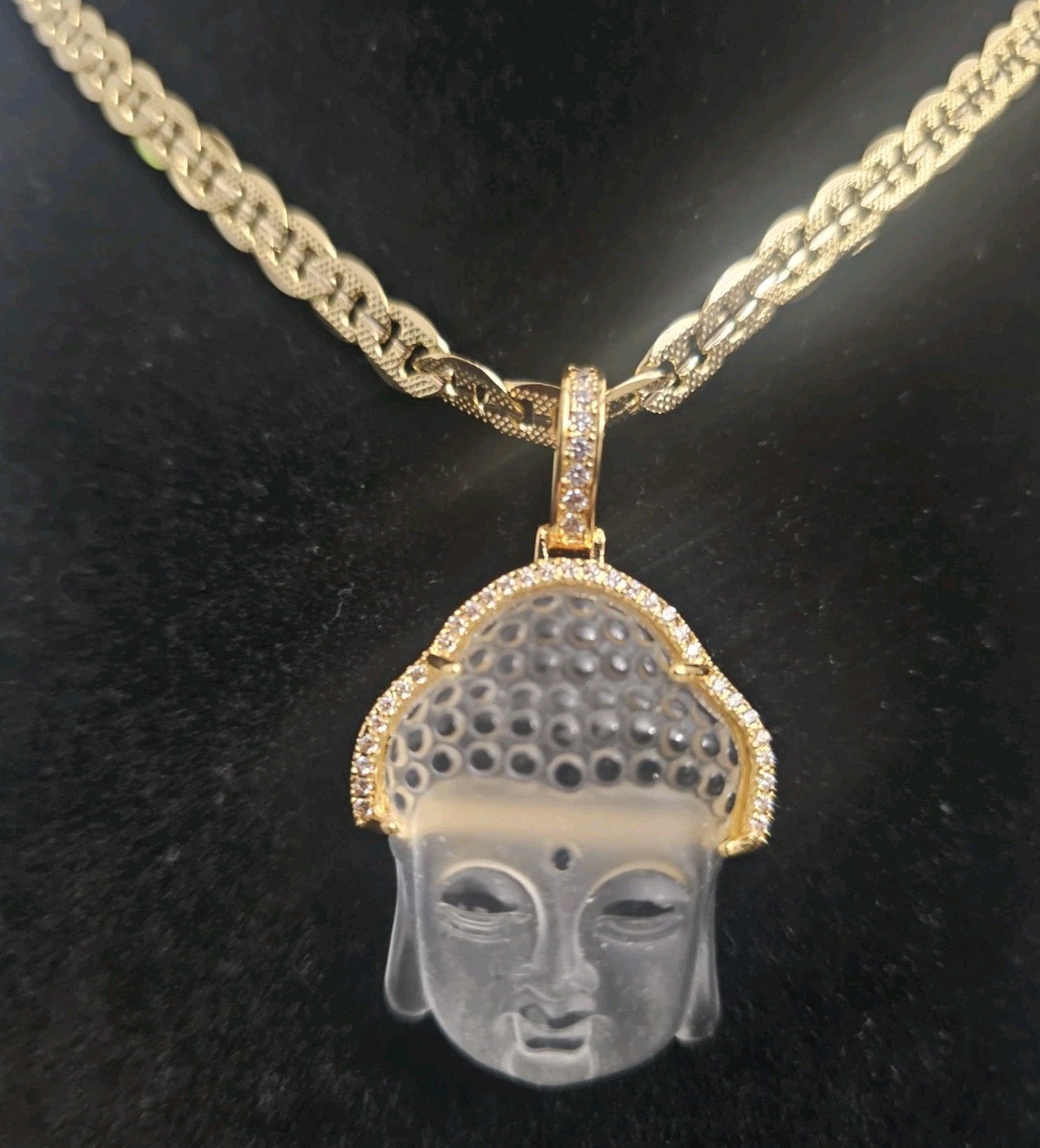 20in.14k Gold Plated brass-5.8mm Mariner Chain w/crystal style budda Pavé Charm