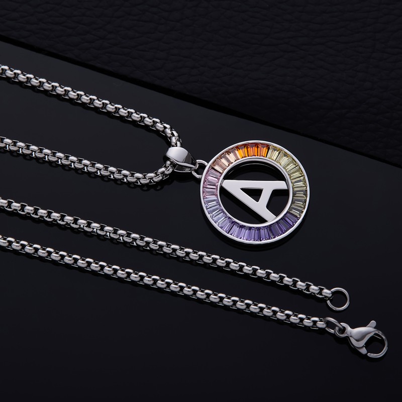 Initial Letter A-Z Necklace 24“ Chain CZ Cubic Zirconia Stone 925 Silver Pendant