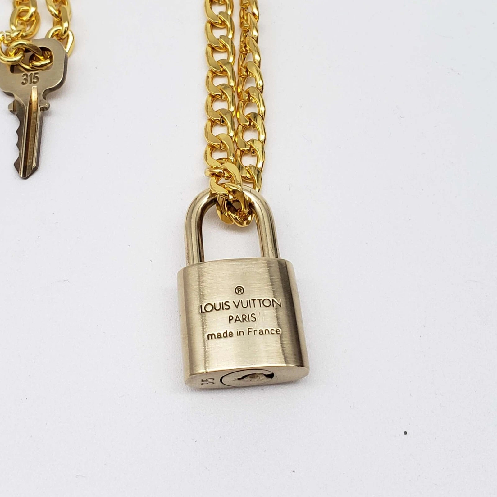 Authentic Louis Vuitton Lock & Key w/ 18k Gold Plated Chain Necklace