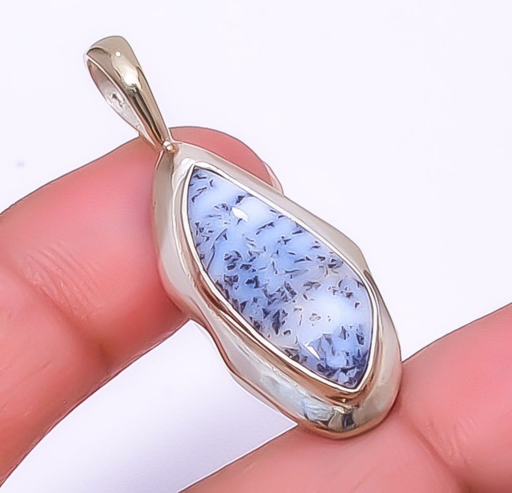 Dendritic Opal – Brazil 925 Silver Plated Jewelry Pendant 1.64″ T72