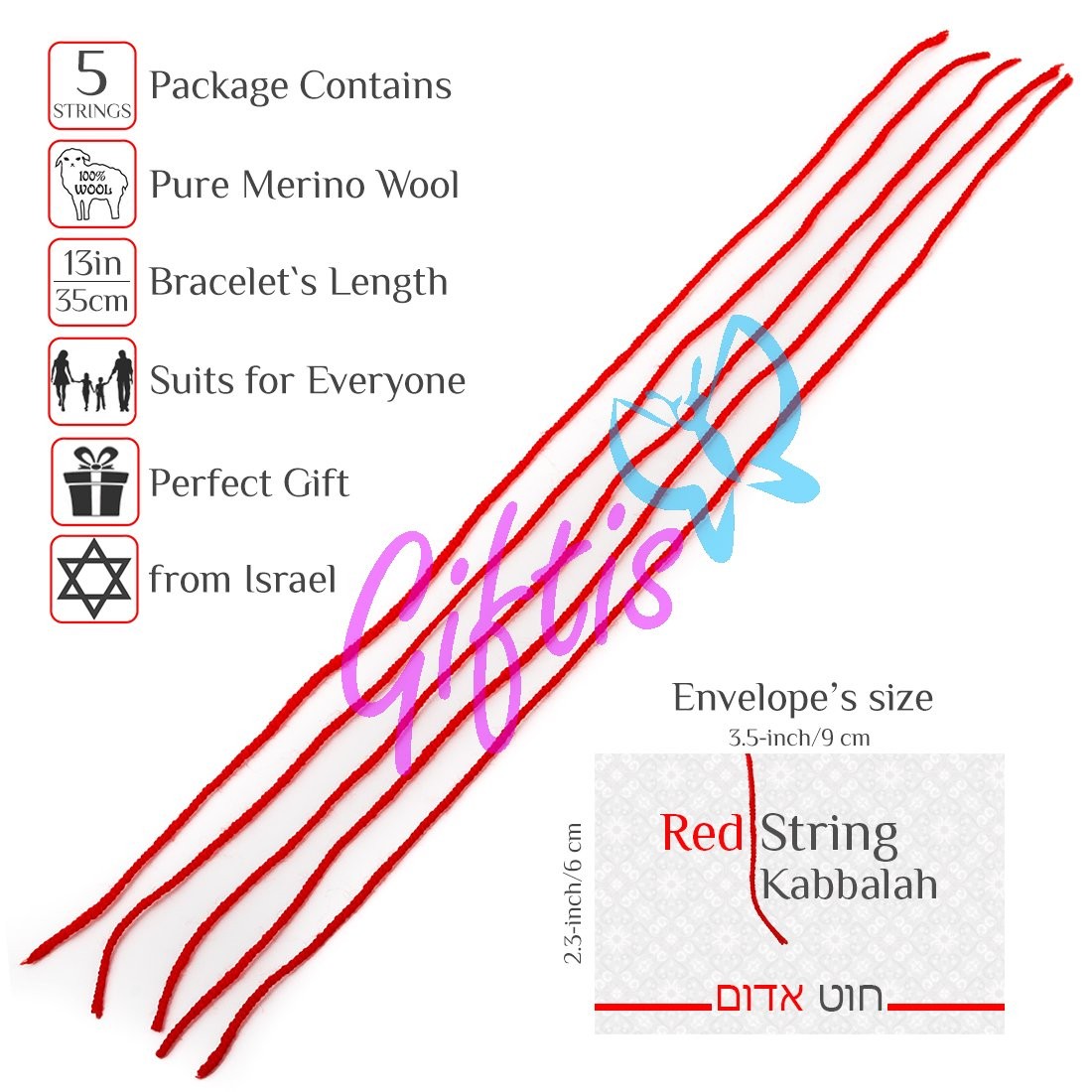 5 pcs Original Kabbalah Red String Bracelet – 100% Wool – Powerful Protection…