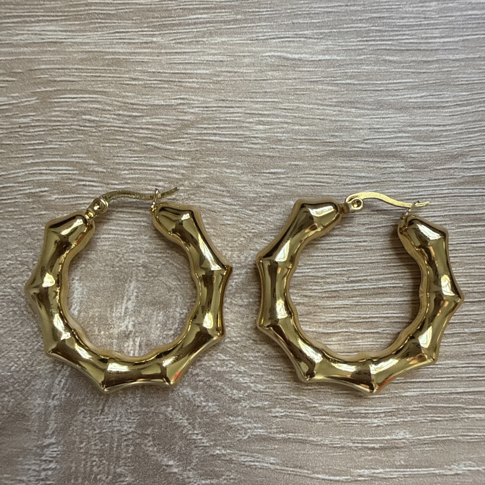 Gold Bamboo Hoops 1″ Stainless Steel