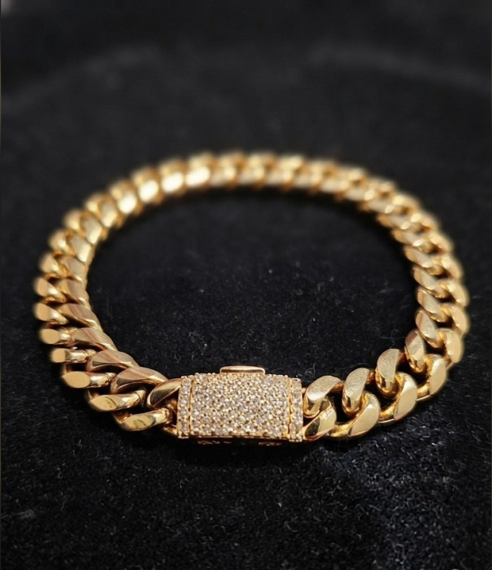7.5″×8mm 14k Gold Plated Stainless Steel Miami Cuban Link Bracelet Clasp Hip Hop