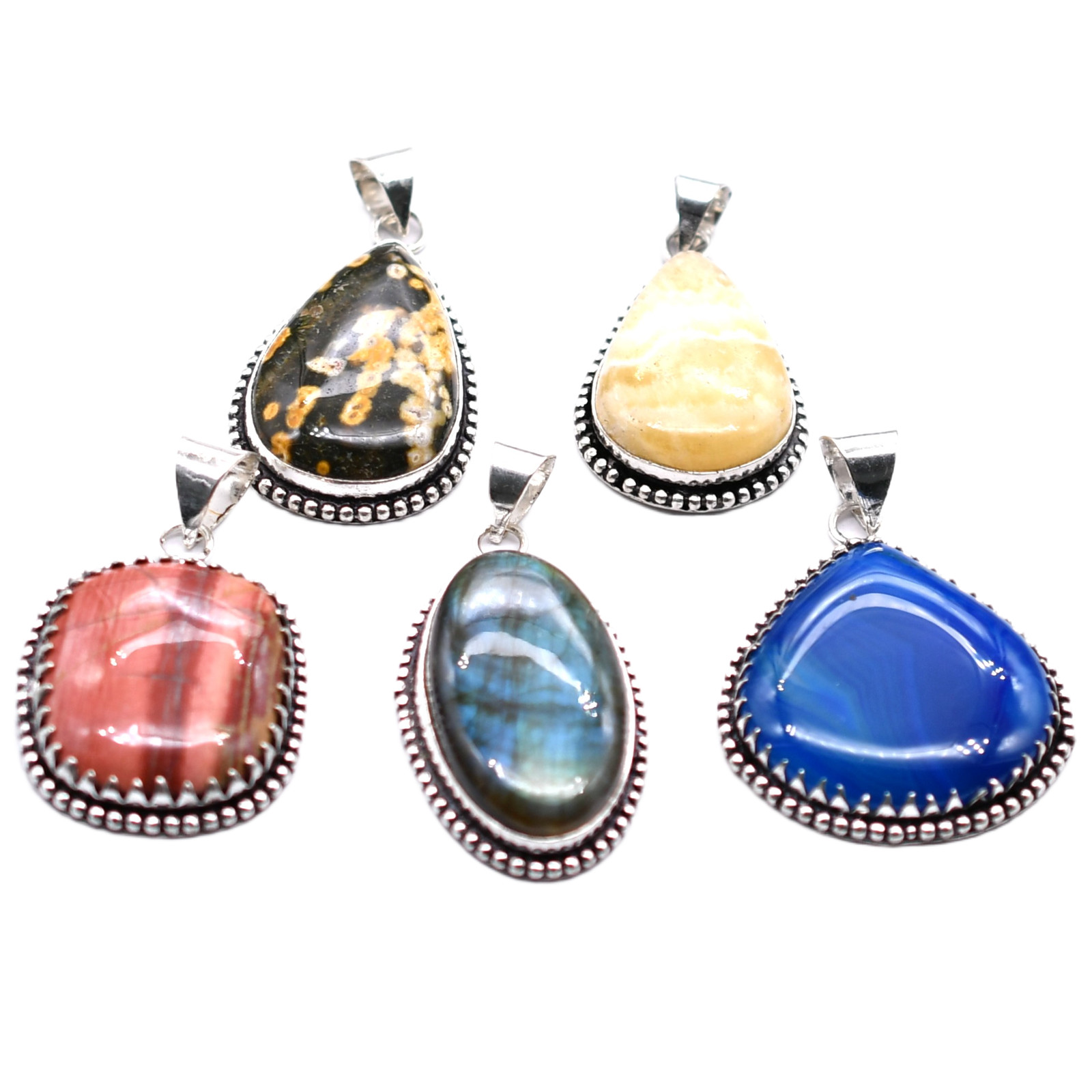 5 PCS Mix Gemstones Ethnic Handmade 925 Sterling Silver Plated Lot PP 479