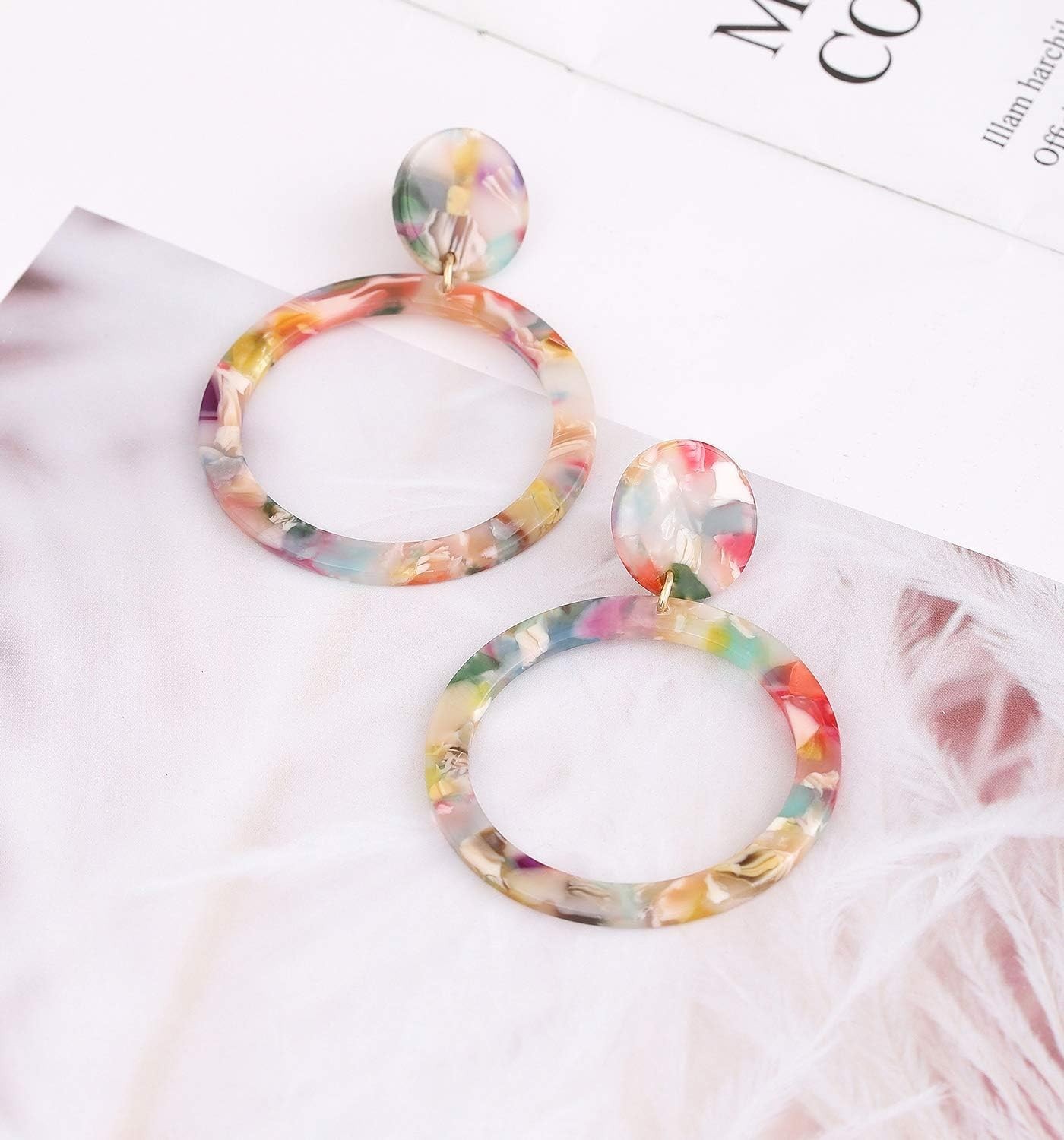 Acrylic Drop Dangle Earrings Geometry Circle Tortoise Shell