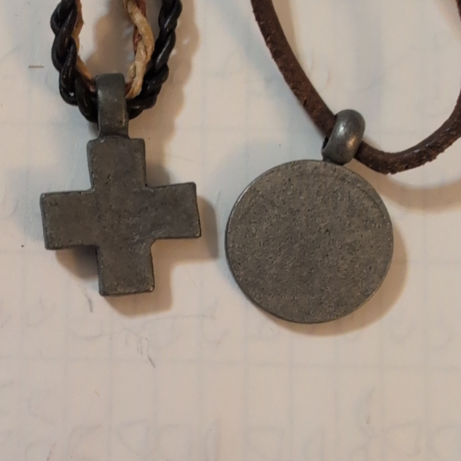 AE Two Brown And Black Leather Cord Necklace Cross Charm Pendant Tie Closure