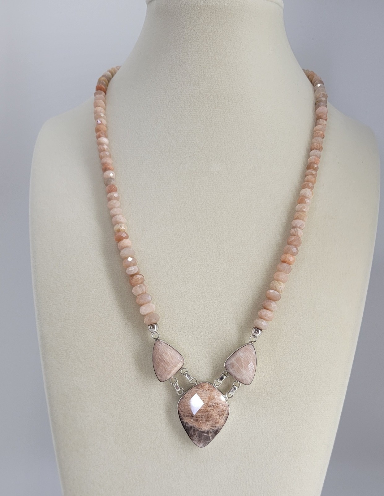 Jay King Sunstone Necklace Sterling Silver Peach Beaded Pendant Necklace