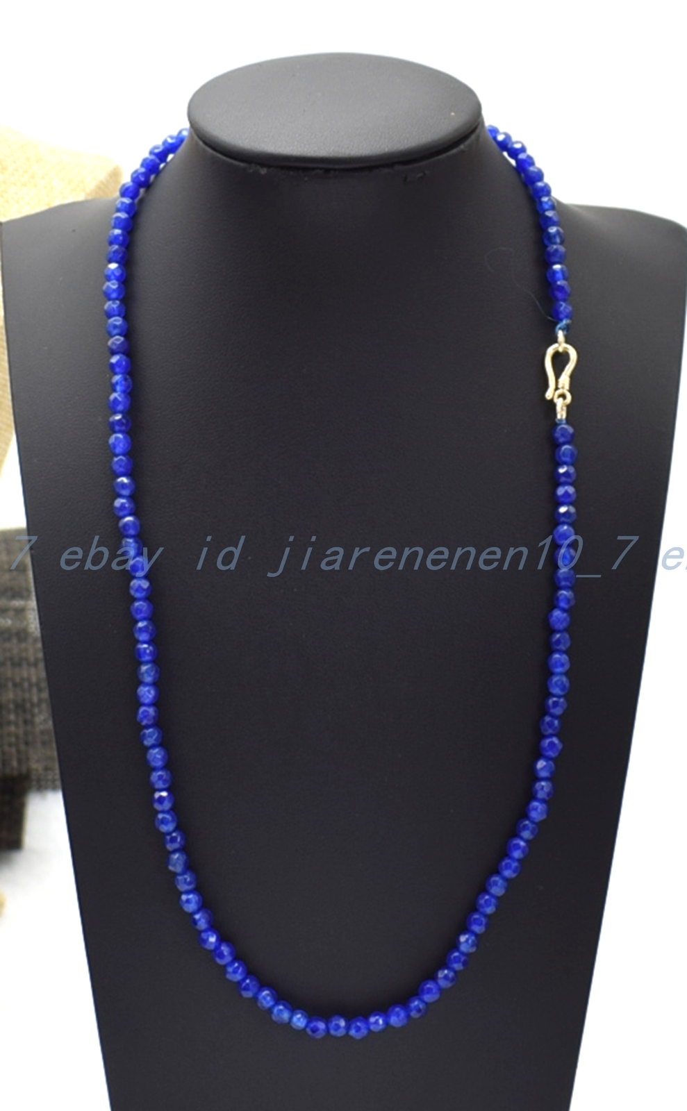 New Charming 4mm Faceted Blue Jade Gemstone Round Beads Necklace 16-40 In