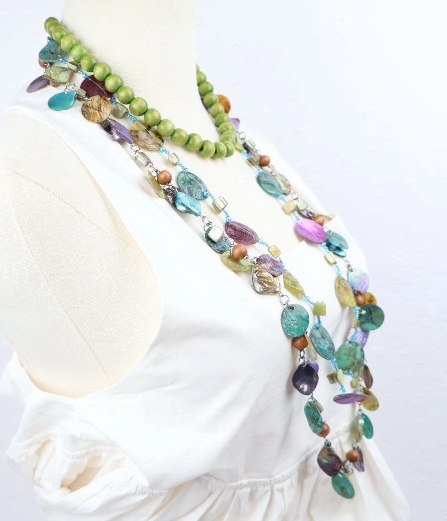 Multi Strand Layering Necklaces & Bracelet Wood Shell Beads Beach Colorful Boho