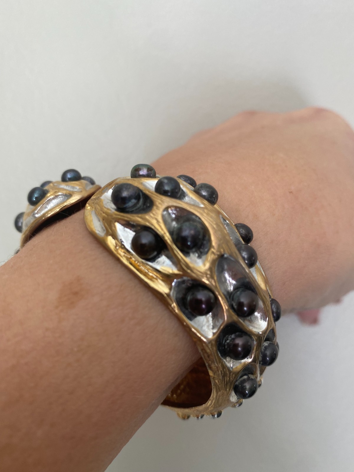 Anitanja Drift Cone Black Pearl Bronze Multi Tone Plated Hinged Bangle 8.5″ $100