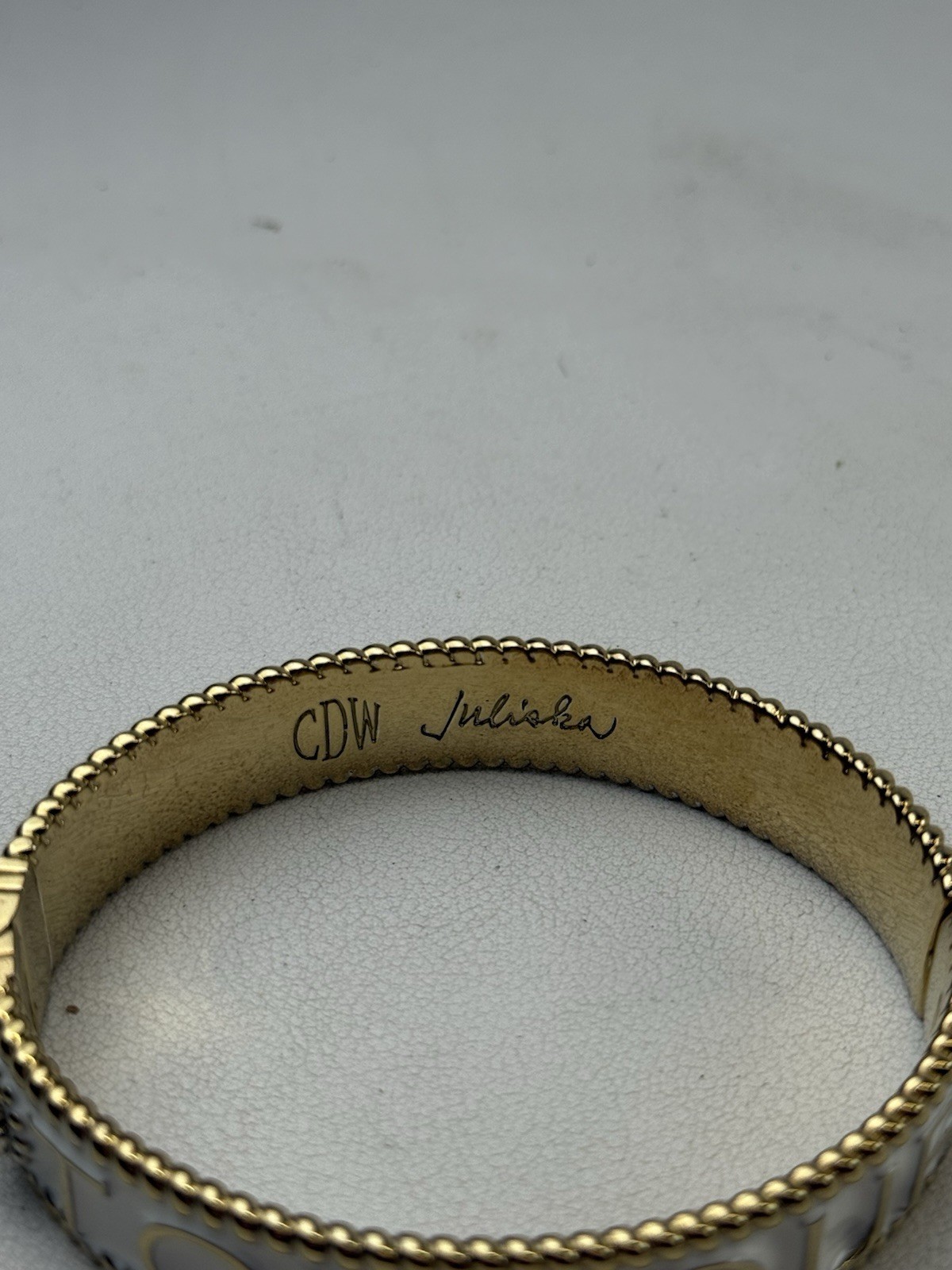 Juliska L’Amour Toujour Hinged White Enamel Bangle Bracelet