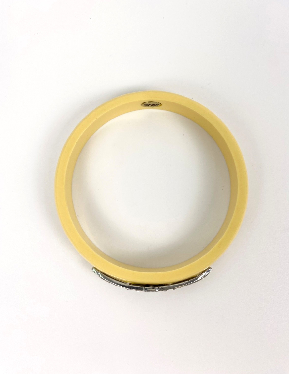 Lulu Frost J. Crew Art Deco Bracelet Bangle Ivory Resin Pave Rhinestone Crystal