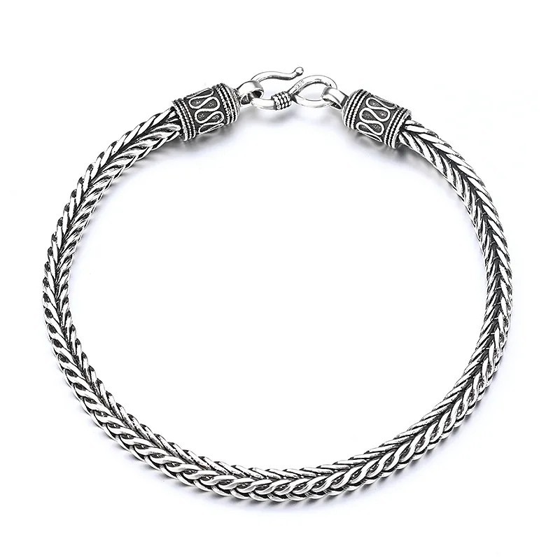 925 Sterling Silver Bracelet vintage Rope Side Chain High Quality For Women Men