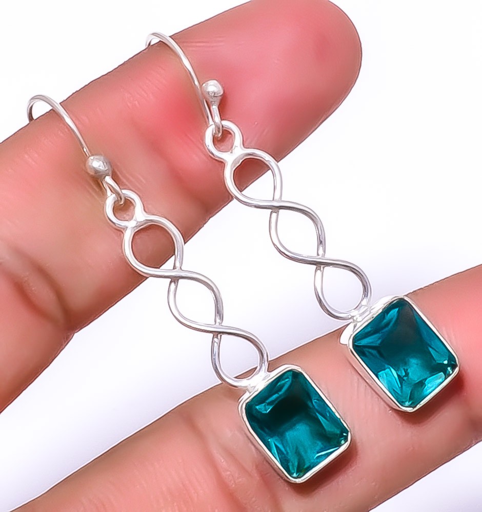 Paraiba Tourmaline Gemstone 925 Silver Plated Spiral Earring 1.79″ T88