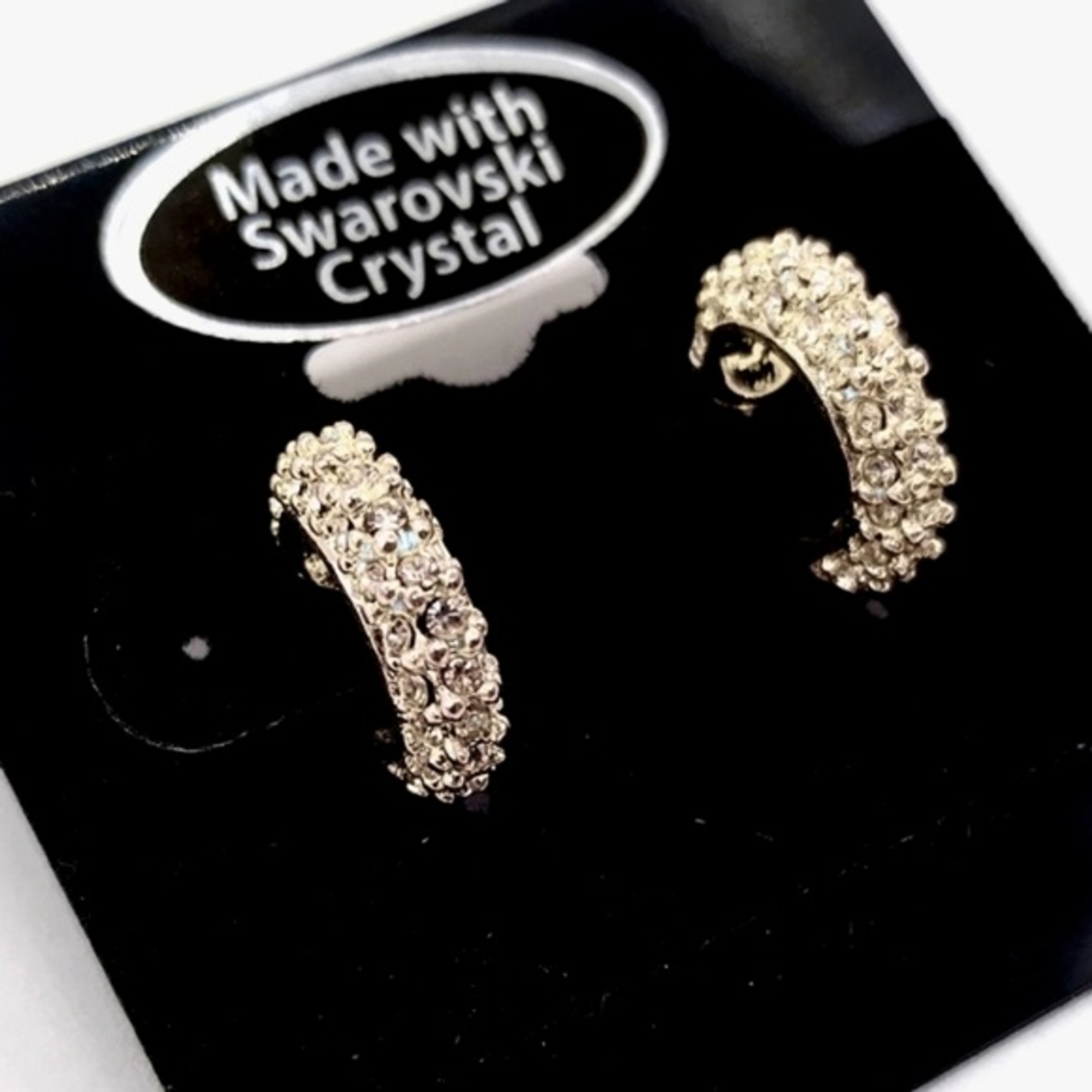 Palladium Plated Made with Swarovski Crystals 3/4″ Mini Hoop Earrings