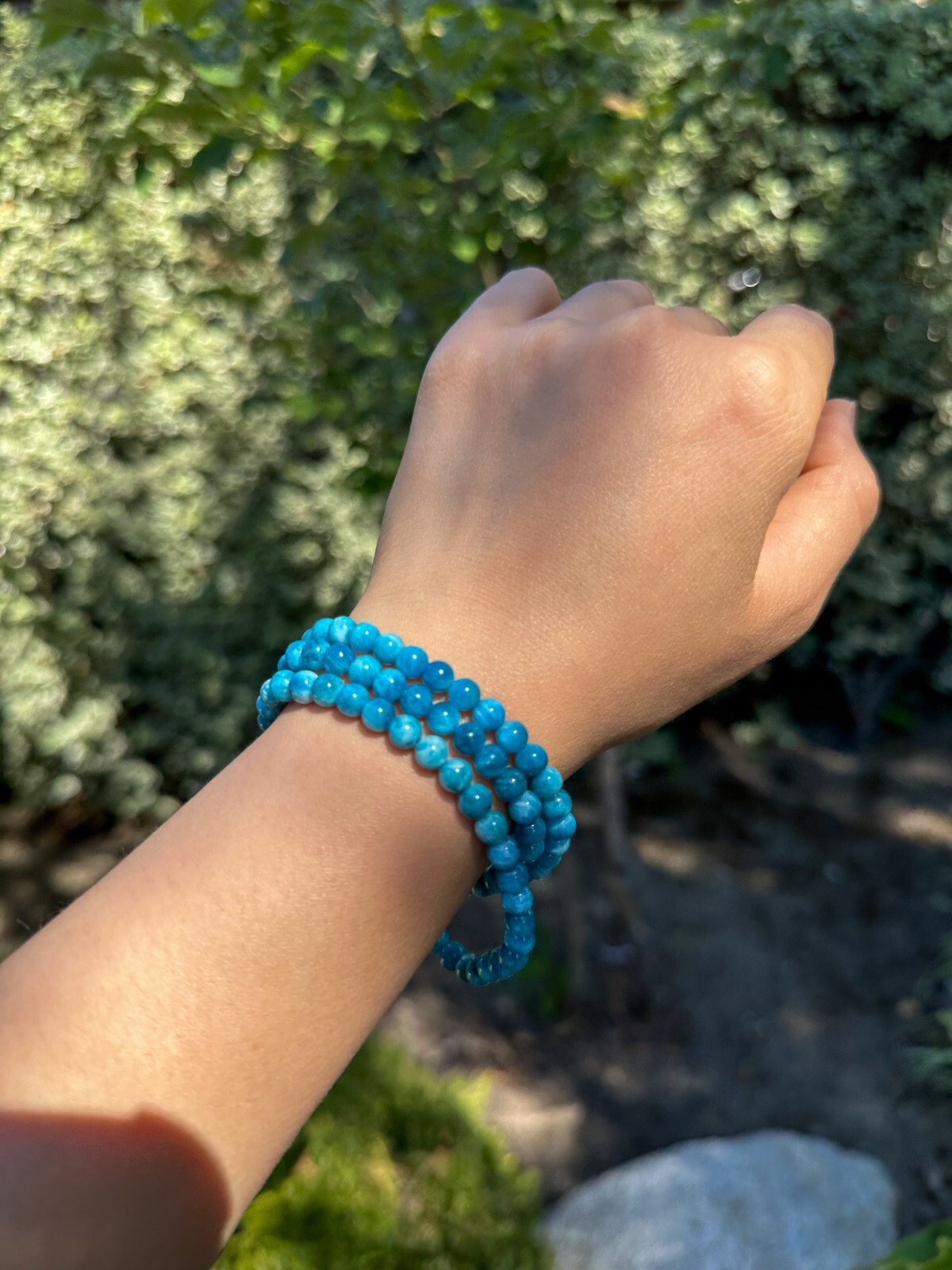 5.5mm Blue Apatite Beaded Necklace / 3-Wrap Bracelet | 蓝磷灰项链/3圈手串