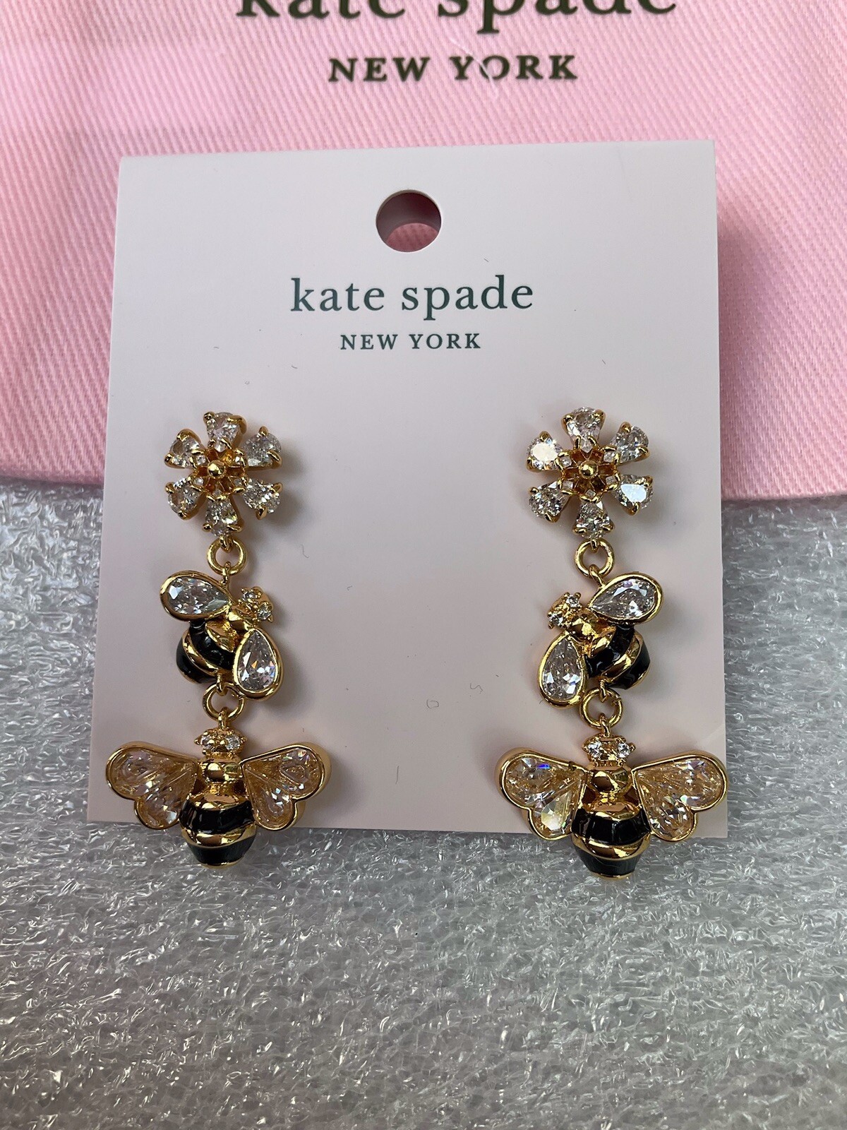 Kate Spade all abuzz 12-K Gold Plated Glass Stone Enamel bee linear Earrings