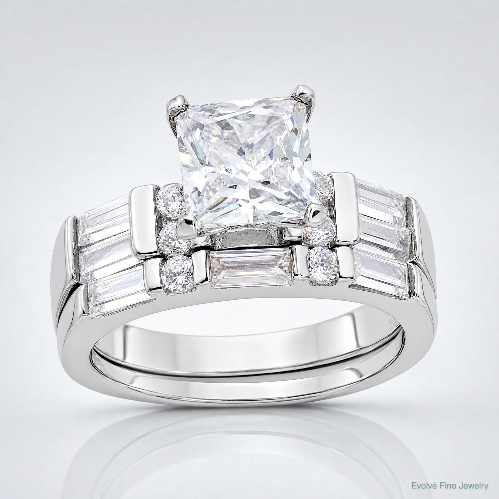 Sterling Silver Rhodium-Plated CZ 2 Piece Wedding Ring Set