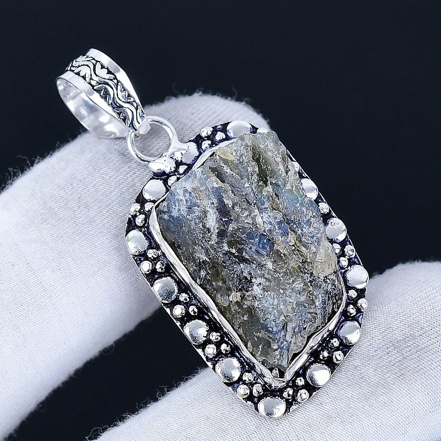 Labradorite Rough 925 Silver Plated Handmade Pendant of 1.8″