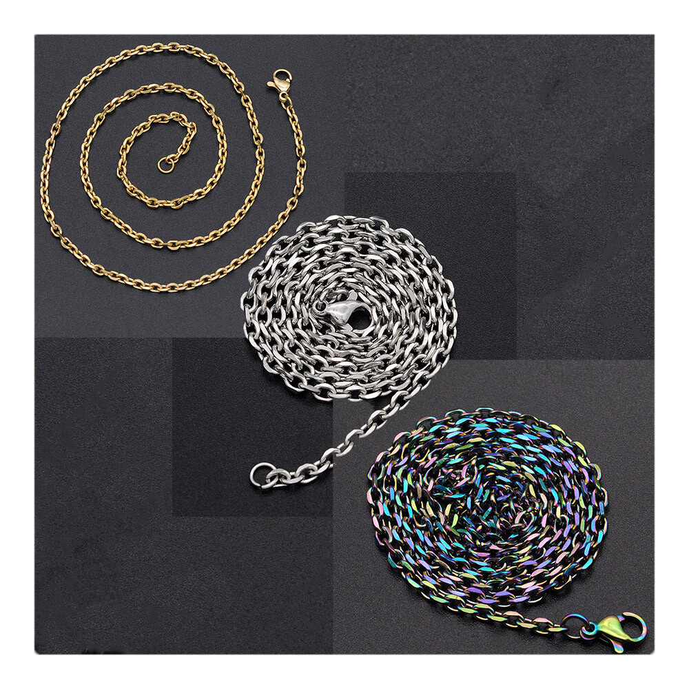 304 Stainless Steel Cable Chain Necklace Lobster Rose Gold Silve 18-26″ 3mm A421