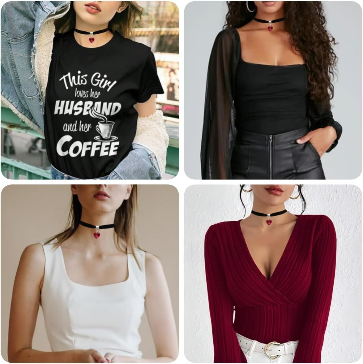 Fashion-Forward Adjustable Choker Necklace – Elegant Black Velvet with Red Heart